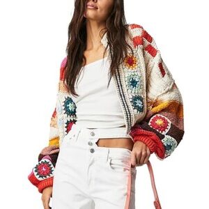 Free People Clear Skies Colorful Crochet Cardigan